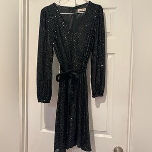 Nanette Lepore Black Sequin Long Sleeve Dress